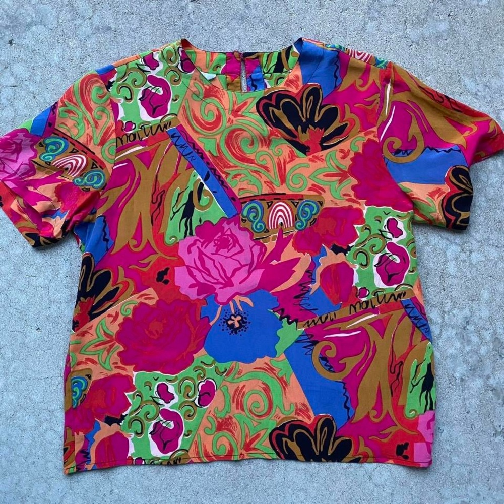 Sunny Leigh 80s Vintage Pink Silk Short Sleeve Blouse